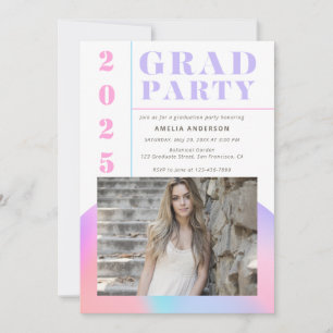 Invitation Retro Moderne Gradient Photo Graduation Party