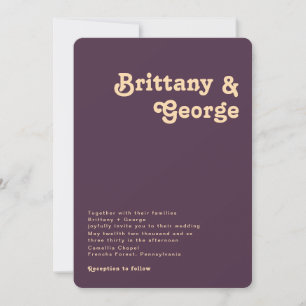 Invitation Rétro moderne   Mariage de coin arrondi violet fon