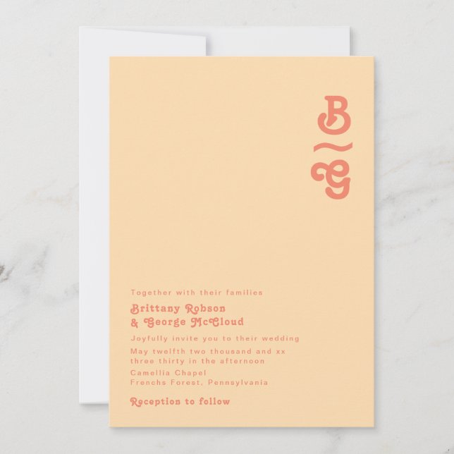 Invitation Rétro moderne | Mariage de monogramme de crème ora (Devant)