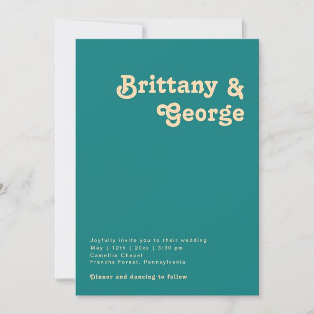 Invitation Rétro moderne | MARIAGE DÉCONTRACTÉ TURQUOISE (Devant)