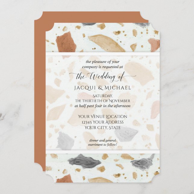 Invitation Rétro Moderne Terrazzo Terracotta Mariage Abstrait (Devant / Derrière)