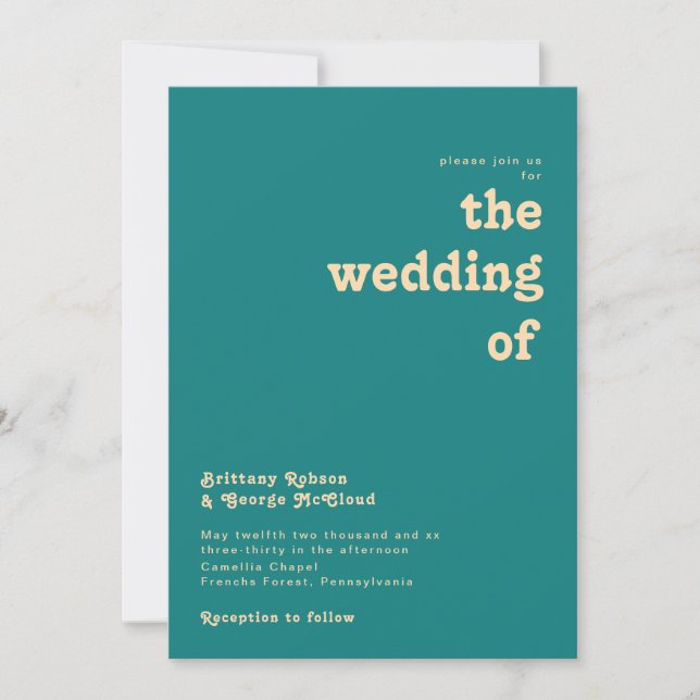 Invitation Rétro moderne | Turquoise Le Mariage De L'Invitati (Devant)