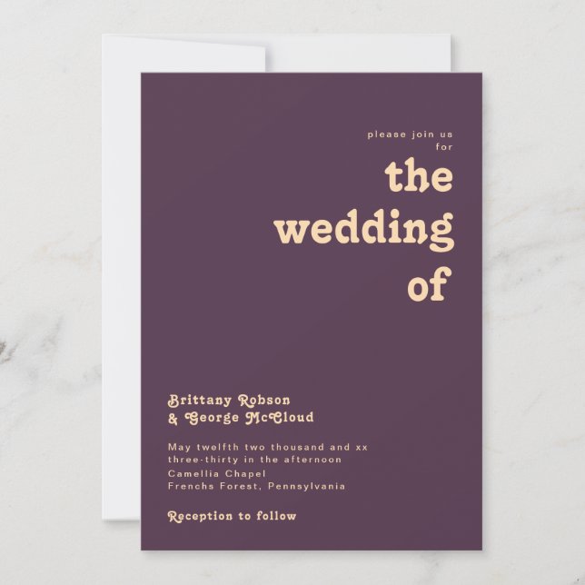 Invitation Rétro moderne | Violet foncé Le Mariage de (Devant)