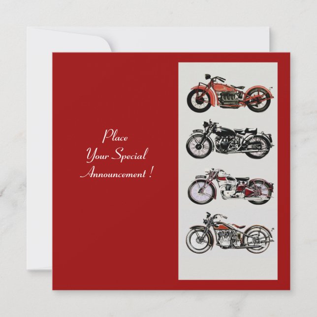 Invitation RETRO MOTORCYCLES PARTI Rouge Noir Blanc Gris (Devant)