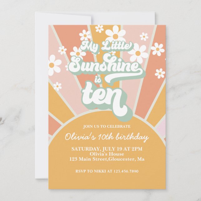 Invitation Retro My Little Sunshine marguerite 10e anniversai (Devant)