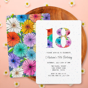Invitation Retro Navy Blue Rustic Floral 18ème anniversaire