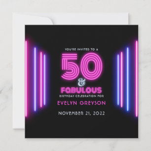 Invitation Retro Neon 50 & Fabulous 50th Birthday Party