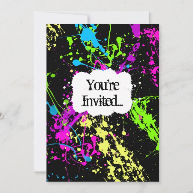 Invitation Retro Neon Paint Splatter Party (Devant)
