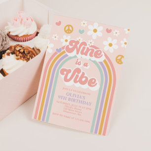 Invitation Retro Nine est un Vibe Anniversaire 9 ans Arc-en-c
