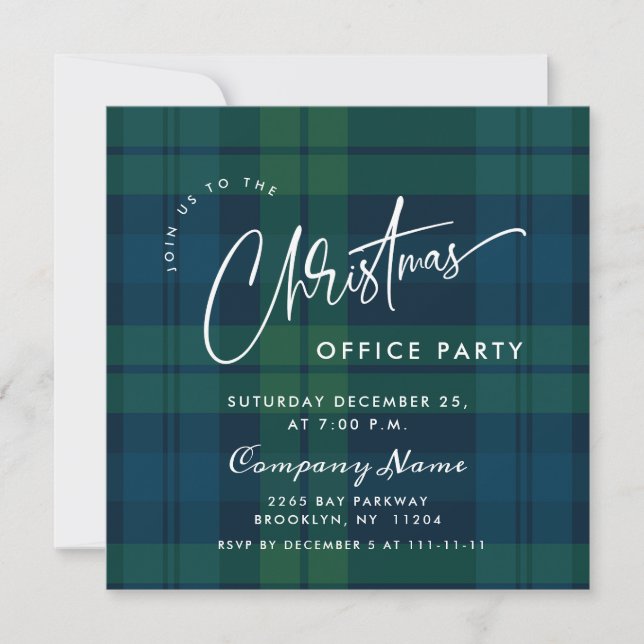 Invitation Retro Noël Entreprise Plaid Fête (Devant)