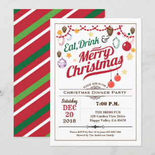 Invitation Retro Noël fête manger boire et être joyeux