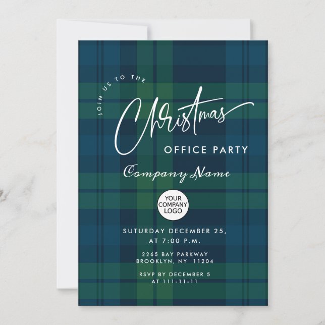 Invitation Retro Noël Plaid Entreprise Fête (Devant)