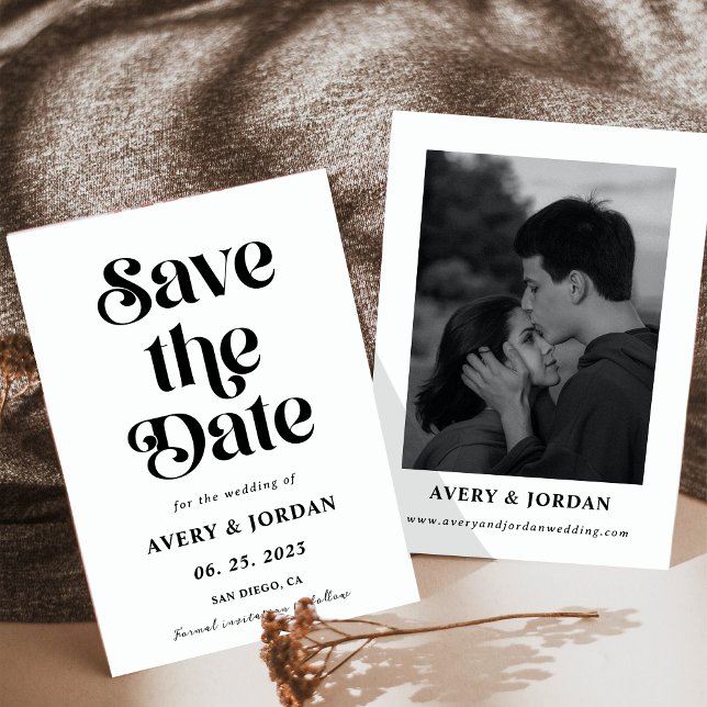 Invitation Retro Noir et Blanc Mariage Enregistrer la date (Créateur téléchargé)