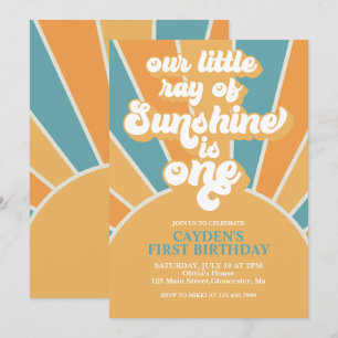 Invitation Rétro Notre Petit Soleil Garçon Premier Anniversai