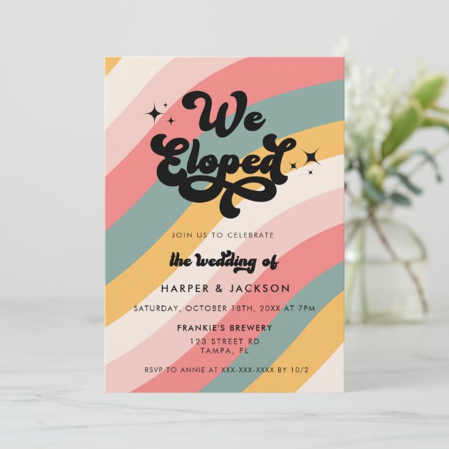 Invitation Retro Nous avons Elopé Mariage coloré (Debout devant)