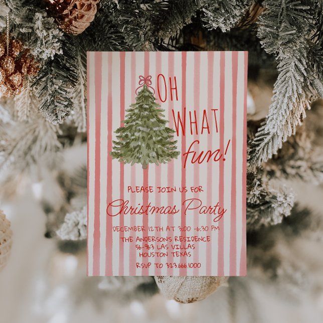 Invitation Retro Oh Quel Amusant Aquarelle Noël Arbre fête (Créateur téléchargé)