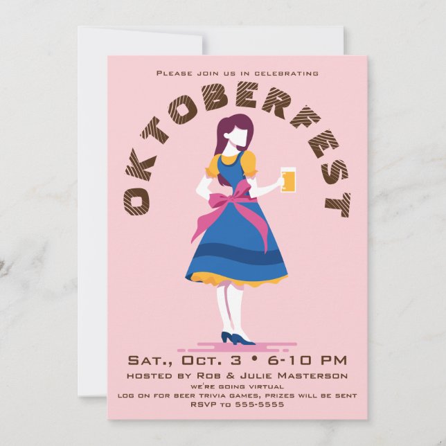 Invitation Retro Oktoberfest Bière Femme virtuelle (Devant)