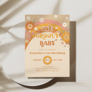 Invitation Retro One groovy baby anniversaire