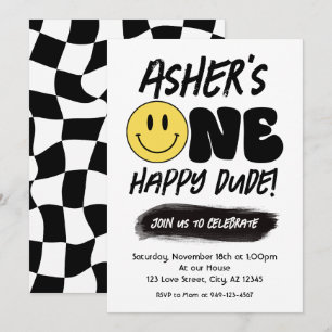Invitation Retro One Happy Dude Happy Face premier anniversai