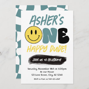 Invitation Retro One Happy Dude Happy Face premier anniversai