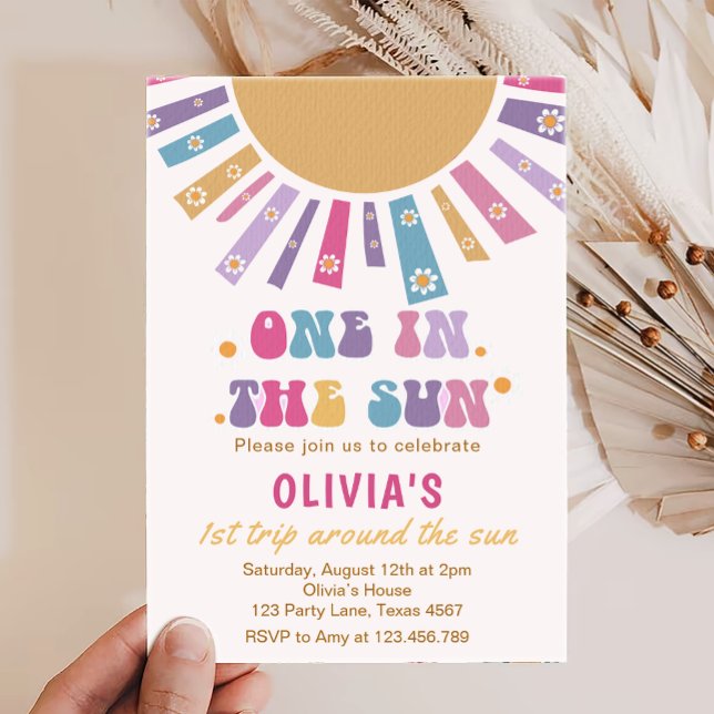 Invitation Retro One In The Sun Sunshine 1st Girl Birthday (Créateur téléchargé)
