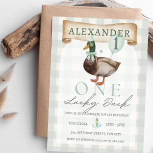 Invitation Retro One Lucky Duck 1er Anniversaire Vert En vich