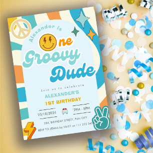 Invitation Retro One Super Dude Boy 1er Anniversaire