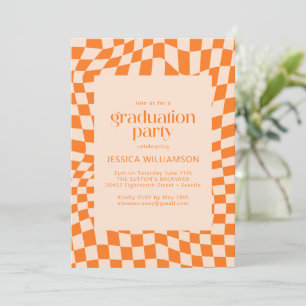 Invitation Retro Orange Abstrait Checkerboard Graduation