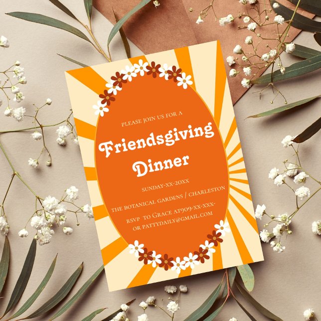 INVITATION RETRO ORANGE FLORAL FRIENDSGIVING (Créateur téléchargé)
