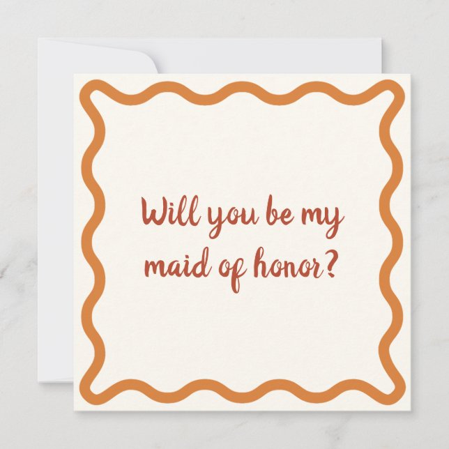Invitation Rétro Orange Maid of Honor Proposition Bordure ond (Devant)