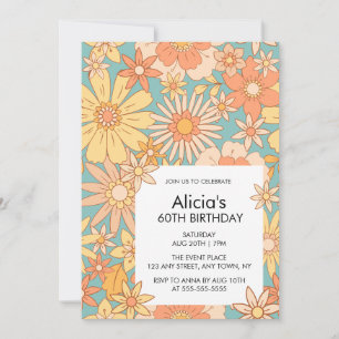 Invitation Retro Orange Peach Flora Motif 60e anniversaire