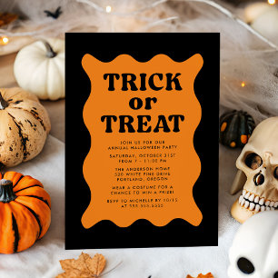 Invitation Retro Orange Trick ou Treat Halloween Party