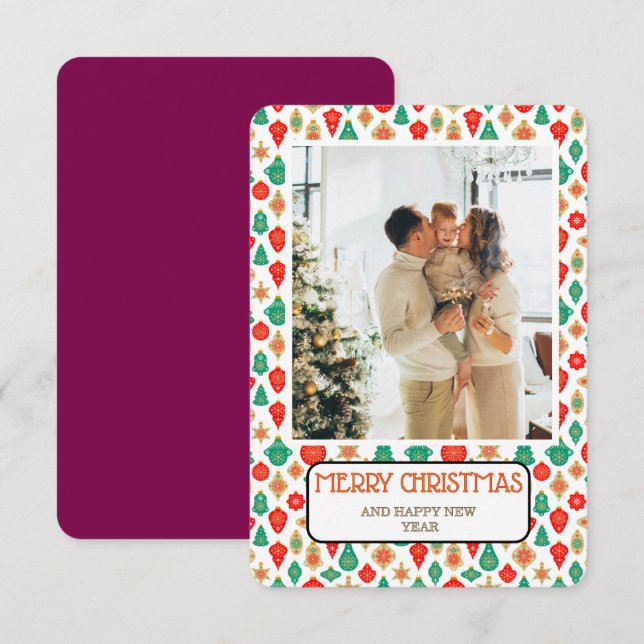 Invitation Retro Ornament Pattern Merry Christmas Photo Card (Devant / Derrière)