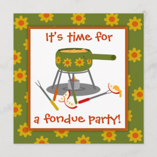 Invitation Rétro partie de fondue de marguerite verte et