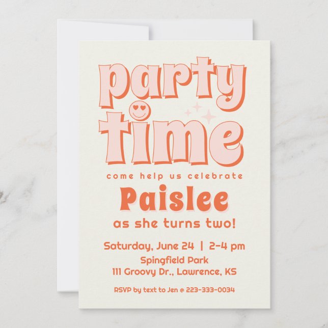 Invitation Retro Party Heure du premier anniversaire Invitati (Devant)