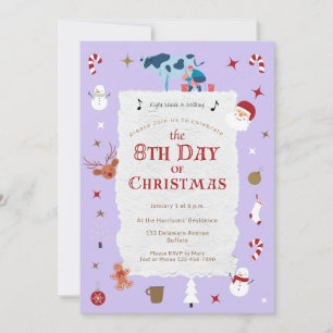 Invitation Rétro Pastel 8ème Jour Noël Nouvel An Xmas