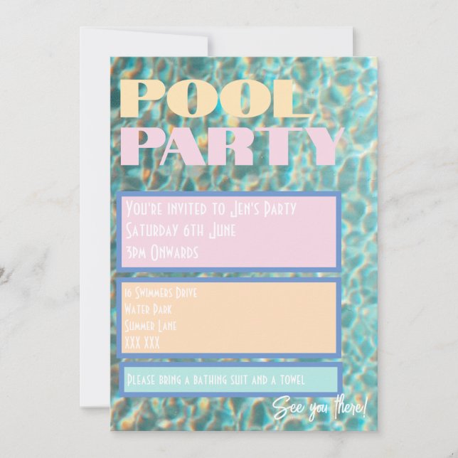 Invitation Retro Pastel Pool (Devant)