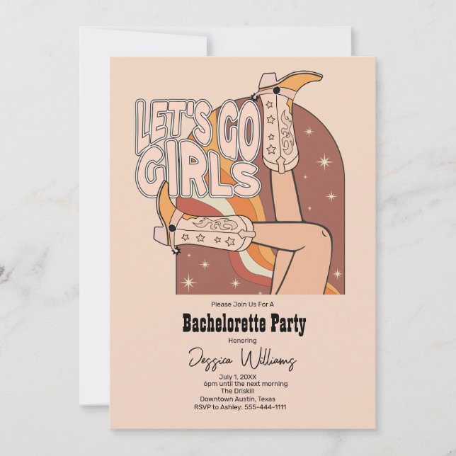 Invitation Retro Pastel Rodéo Rose Bachelorèse (Devant)