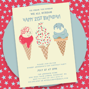 Invitation Retro Patriotic Ice Cream Cone 21e anniversaire