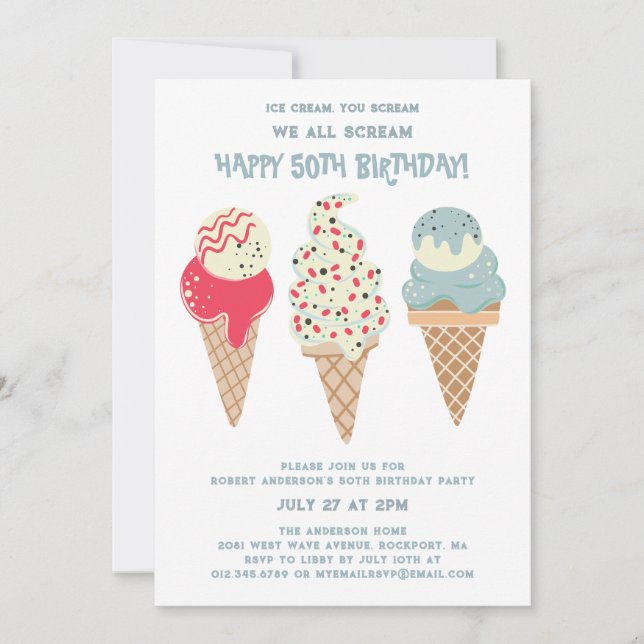 Invitation Retro Patriotic Ice Cream Cone 50e anniversaire (Devant)