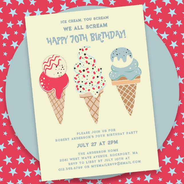 Invitation Retro Patriotic Ice Cream Cone 70e anniversaire (Créateur téléchargé)
