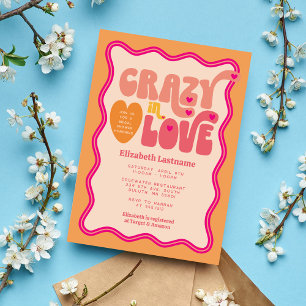 Invitation Retro Peach Orange Crazy in Love Fête des mariées
