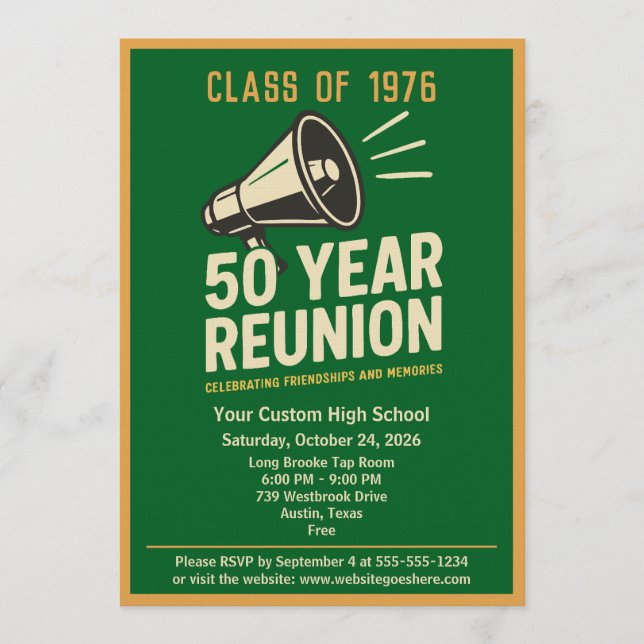 Invitation Retro Pep Rally Style 50 Year Class Reunion (Devant)