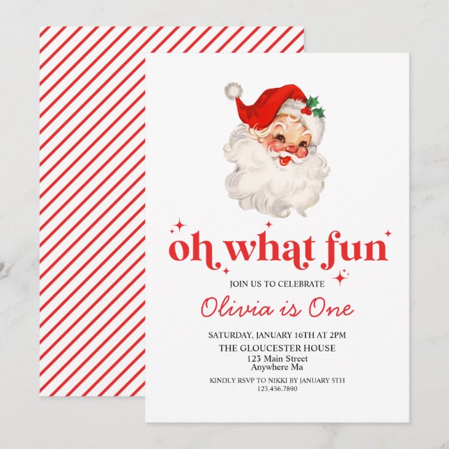 Invitation Retro Père Noël Oh Quel Amusant Anniversaire (Devant / Derrière)