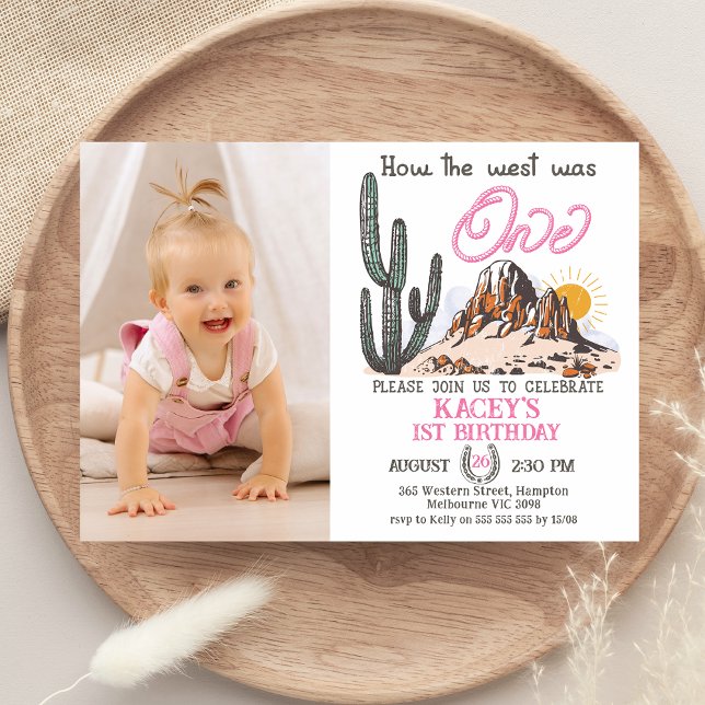 Invitation Retro Photo Comment l'Occident a été un 1er annive (Girls Photo How the West Was One 1st Birthday Invitation, Baby Girl First Birthday Invite, Wild West)