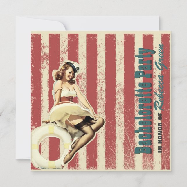 Invitation rétro pin up fille marin fête de bachelorette (Devant)
