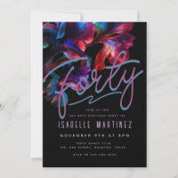 Retro Pink Blue Neon Floral 40e anniversaire