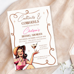 Invitation Retro Pink Cocktails Brown Fête des mariées Cowgir