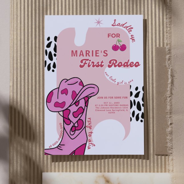 Invitation Retro Pink Cowgirl Premier Rodéo 1er Anniversaire (Créateur téléchargé)
