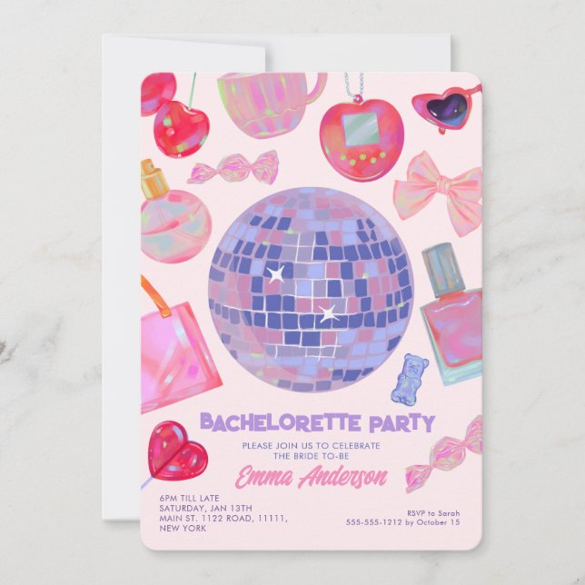 Invitation Retro Pink Disco yk2 esthétique Bachelortie (Devant)